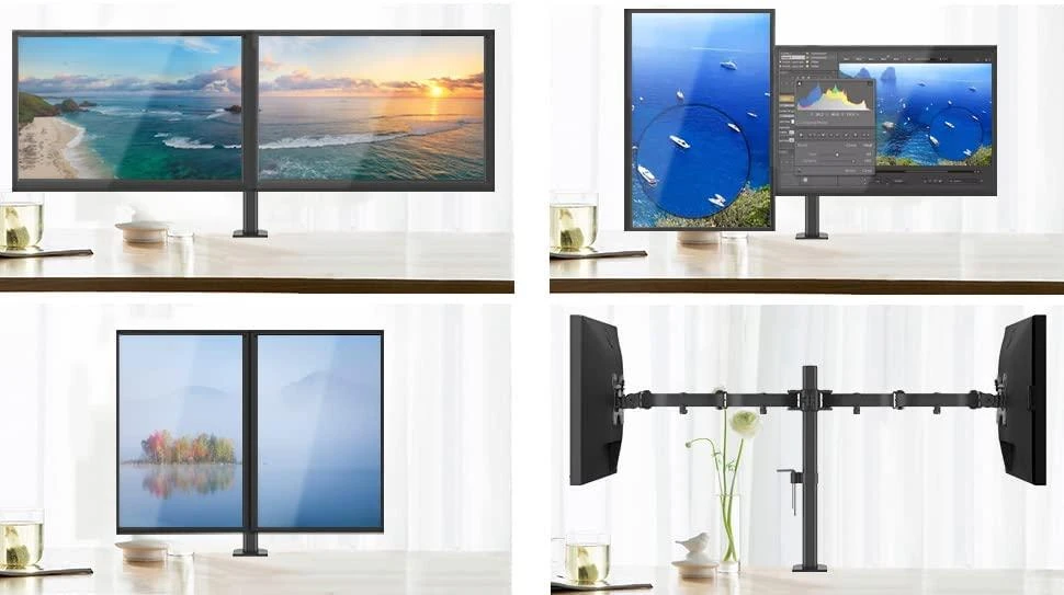 Laikiklis TECHLY 301740 Techly Dvigubas stalas LED/LCD monitoriaus rankena 13-27 2x10kg reguliuojama