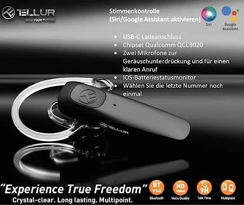 Tellur Bluetooth Headset Vox 155, juodas