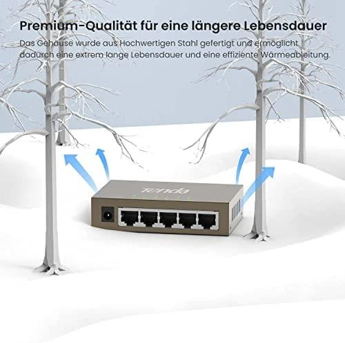 Šakotuvas Tenda TEG1005D tinklo jungiklis Nevaldomas Gigabit Ethernet (10/100/1000) Pilkas