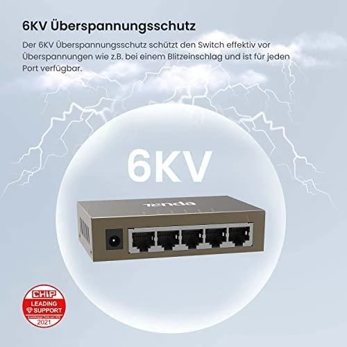 Šakotuvas Tenda TEG1005D tinklo jungiklis Nevaldomas Gigabit Ethernet (10/100/1000) Pilkas
