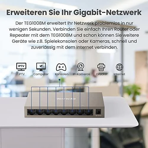 Šakotuvas „Tenda TEG1008M“ tinklo jungiklis „Gigabit Ethernet“ (10/100/1000)