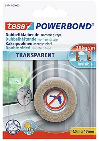 Tesa Powerbond tvirtinimo juosta skaidri 1,5 m 19 mm