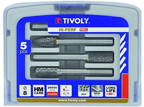 Grąžtas Tivoly Karbidinių frezų rinkinys, Ø8mm, HALF BOX, 5vnt