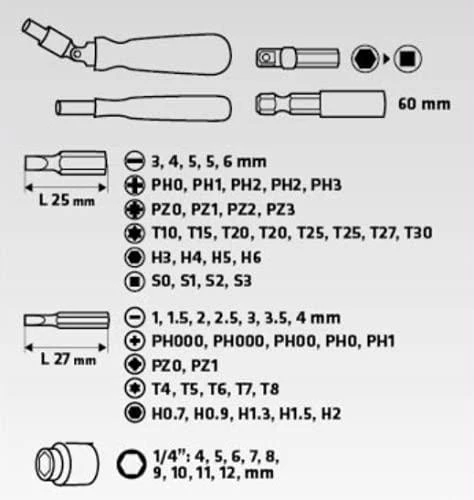 Koncówki Atsuktuvų antgaliai ir galvutės su laikikliu, 68 vnt.