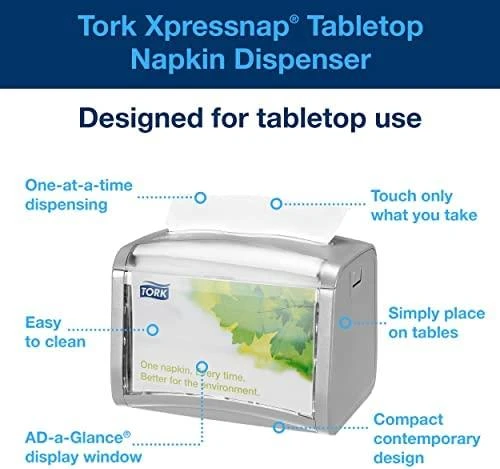 Servetėlių dozatorius TORK XPRESSNAP TABLETOP, 20,1 x 15,5 x 15 cm, šv. pilkos sp. (272613)