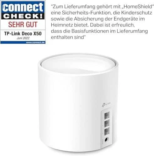 Maršrutizatorius TP-LINK | Visų namų tinklelio „Wi-Fi 6“ sistema | „Deco X50“ (2 vnt. pakuotė) | 802.11ax | 574+2402 Mb/s | Ethernet LAN (RJ-45) jungtys 3 | Tinklo palaikymas: Taip | MU-MiMO: Taip | Ne, mobilusis plačiajuostis ryšys: | Antenos tipas: Vidinė