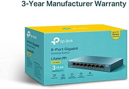 Šakotuvas TP-LINK LiteWave 8 prievadų gigabito darbalaukio komutatorius su 8 gigabito RJ45 prievadais, plieniniame korpuse