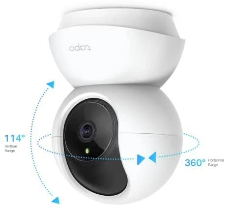 TP-LINK Pan/Tilt namų apsaugos WiFi kamera su dienos/nakties vaizdu, 1080p FHD, Micro SD kortelių talpa iki 128 GB, H.264 vaizdo įrašas, 360/114 žiūrėjimo kampas.