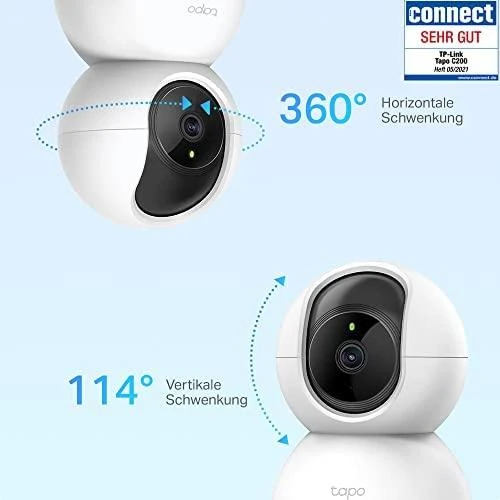 TP-LINK Pan/Tilt namų apsaugos WiFi kamera su dienos/nakties vaizdu, 1080p FHD, Micro SD kortelių talpa iki 128 GB, H.264 vaizdo įrašas, 360/114 žiūrėjimo kampas.