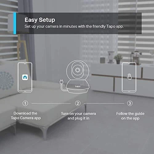 TP-LINK Pan/Tilt namų apsaugos WiFi kamera su dienos/nakties vaizdu, 1080p FHD, Micro SD kortelių talpa iki 128 GB, H.264 vaizdo įrašas, 360/114 žiūrėjimo kampas.