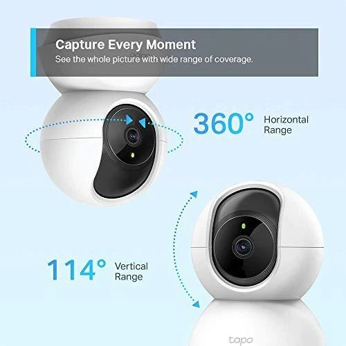 TP-LINK Pan/Tilt namų apsaugos WiFi kamera su dienos/nakties vaizdu, 1080p FHD, Micro SD kortelių talpa iki 128 GB, H.264 vaizdo įrašas, 360/114 žiūrėjimo kampas.