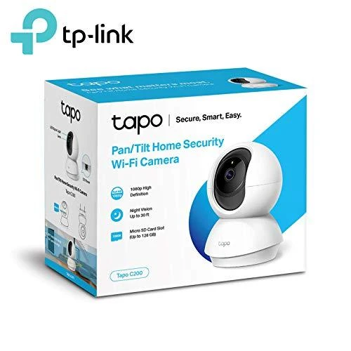 TP-LINK Pan/Tilt namų apsaugos WiFi kamera su dienos/nakties vaizdu, 1080p FHD, Micro SD kortelių talpa iki 128 GB, H.264 vaizdo įrašas, 360/114 žiūrėjimo kampas.