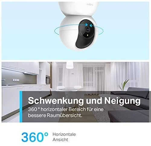 TP-LINK Pan/Tilt namų apsaugos WiFi kamera su dienos/nakties vaizdu, 1080p FHD, Micro SD kortelių talpa iki 128 GB, H.264 vaizdo įrašas, 360/114 žiūrėjimo kampas.