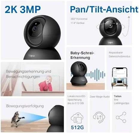 TP-LINK | Namų apsaugos Wi-Fi kamera su pasukama/pakreipiama funkcija | Tapo C211 | PTZ | 3 MP | 3,83 mm | H.264 | Micro SD, maks. 512 GB