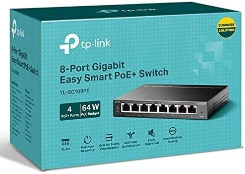 TP-Link 8 prievadų "Gigabit Easy Smart" komutatorius su 4 prievadų PoE (TL-SG108PE)