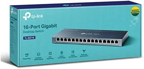 Šakotuvas TP-LINK 16 prievadų Gigabit stalinio kompiuterio jungiklis RJ45 prievadų darbalaukio plieno dėklas