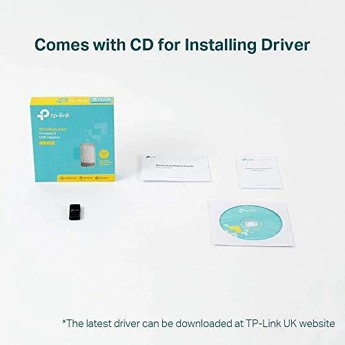 TP-LINK N300 WLAN Mini-USB adapteris, 2,4 GHz, 802.11b/g/n, QSS mygtukas, Autorun įrankis, palaiko Windows XP/Vista/7/8 ir MacOS