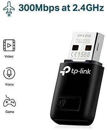 TP-LINK N300 WLAN Mini-USB adapteris, 2,4 GHz, 802.11b/g/n, QSS mygtukas, Autorun įrankis, palaiko Windows XP/Vista/7/8 ir MacOS