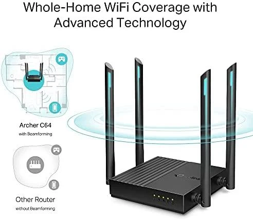 TP-LINK | AC1200 belaidis MU-MIMO Wi-Fi maršrutizatorius | Archer C64 2.0 | 802.11ac | 867+300 Mbit/s | 10/100/1000 Mbit/s | Ethernet LAN (RJ-45) jungtys 4 | Mesh palaikymas: Taip | MU-MiMO: Taip | Ne, mobilusis plačiajuostis ryšys: | Antenos tipas: 4 x fiksuota, visakryptė