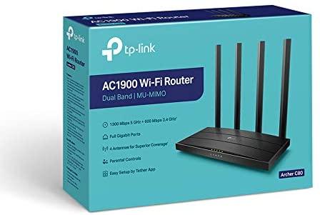 TP-LINK Archer C80 TP-Link Archer C80 AC1900 Dviejų juostų belaidis 802.11ac Gbit maršrutizatorius 4xLAN MU-MIMO