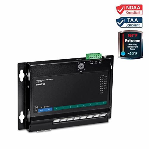 Šakotuvas TRENDnet 10 prievadų pramoninis Gigabit PoE+ WallMount priekinis Acc