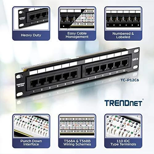 TRENDnet TC-P12C6 - 10/100/1000Base-T(X) - Gigabit Ethernet - RJ-45 - Cat6 - Juodas - CE - FCC