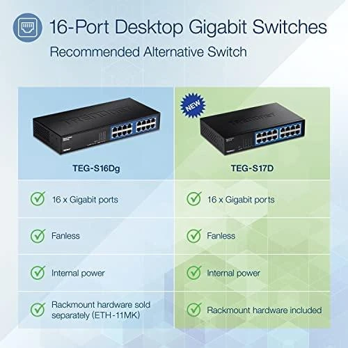 Šakotuvas TRENDNET 16 prievadų Gigabit Desktop Switch / w metalinis dėklas
