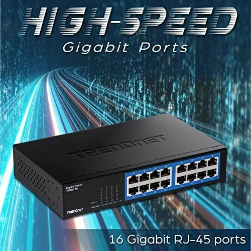Šakotuvas TRENDNET 16 prievadų Gigabit Desktop Switch / w metalinis dėklas
