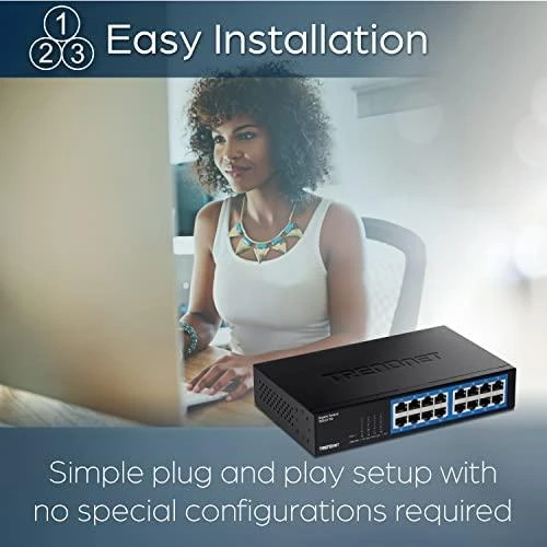 Šakotuvas TRENDNET 16 prievadų Gigabit Desktop Switch / w metalinis dėklas