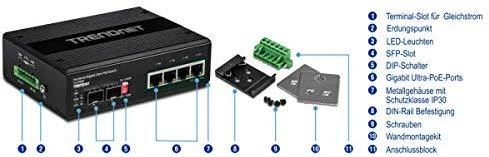 Šakotuvas Carruzzo Trendnet TI-UPG62 tinklo komutatorius Ne-valdomas L2 Gigabit Ethernet (10/100/1000) Maitinimas per Eternetą (PoE) Juoda