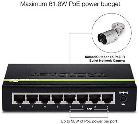 Šakotuvas TRENDnet Switch 8 Port Gbit PoE+ 61W Metall