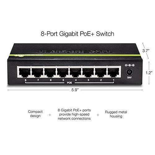 Šakotuvas TRENDnet Switch 8 Port Gbit PoE+ 61W Metall