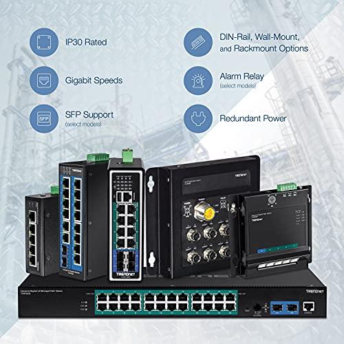 Šakotuvas TRENDnet 10 prievadų pramoninis Gigabit PoE+ WallMount priekinis Acc