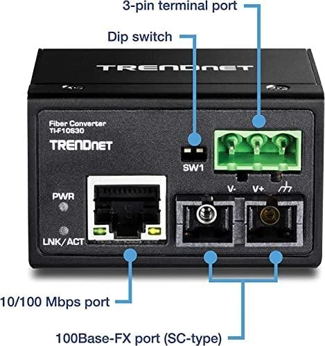 TRENDnet 100Base-FX SM šviesolaidinis keitiklis. SC, 30 km, IP 30 (TI-F10S30)