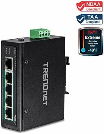 Šakotuvas Trendnet 5-PORT INDUSTRIAL GIGABIT POE+ - DIN-RAIL SWITCH