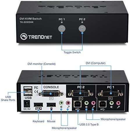 TRENDnet KVM 2 prievadų DVI jungiklių rinkinys – TK-222DVK