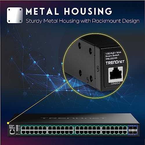 Šakotuvas TRENDnet TRENDnet TPE-3524S 52 prievadų PoE+ jungiklis, Gigabit Web Smart su 10G SFP+ prievadais