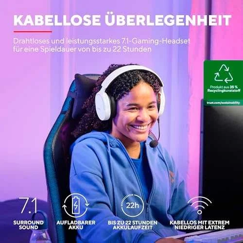 Trust GXT 491W FAYZO Ausinės su laidu & Belaidės su lankeliu ant galvos Gaming USB Type-C Bluetooth Juodas, Baltas
