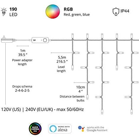 Kalėdinė išmanioji lempučių girlianda Twinkly Icicle 190 LED RGB, varvekliai, daugiaspalvės