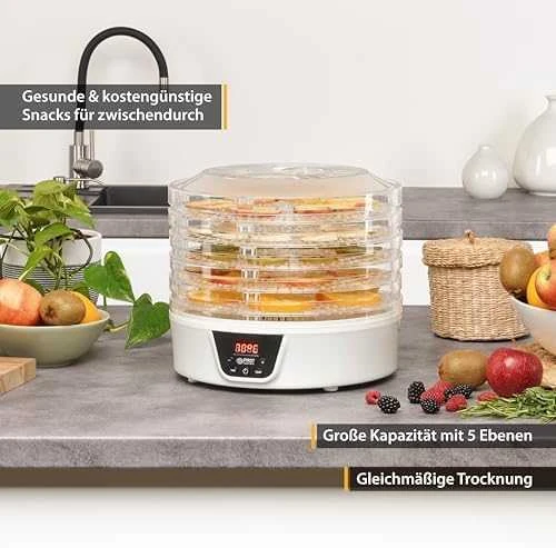 FIRSTAUSTRIA TZS First Austria Food DehydratOr, 380W Max, 5 Round Layer, Digital Timer+Temp FA-5126-8