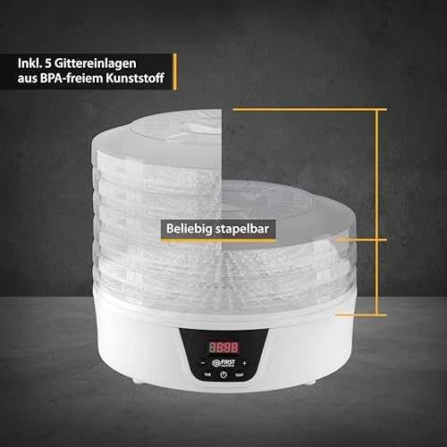 FIRSTAUSTRIA TZS First Austria Food DehydratOr, 380W Max, 5 Round Layer, Digital Timer+Temp FA-5126-8