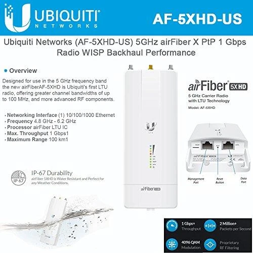 UBIQUITI AF-5XHD UBIQUITI AF-5XHD AIRFIBER HD 5X, 5GHZ, GPS, POE, 26DBI