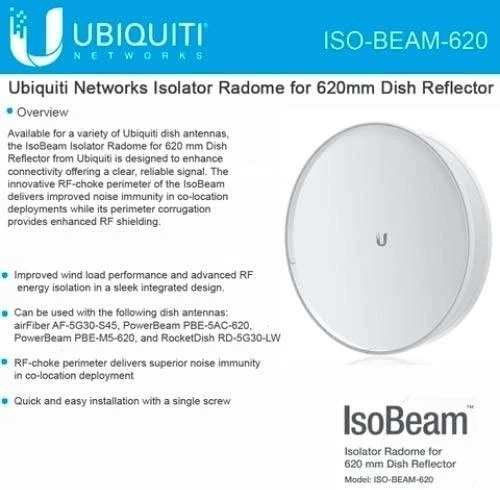Šakotuvas UBIQUITI ISO-BEAM-620 Ubiquiti IsoBeam ISO-BEAM-620 - Radome izoliatorius 620 mm indų atšvaitui