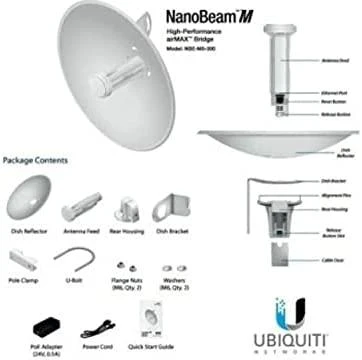 Maršrutizatorius Ubiquiti „airMAX PowerBeam M5 300“, 5 GHz, 22 dBi tiltas su 150+ Mbps pralaidumu, 3+ km ryšio diapazonas, 1 x 10/100 MbE prievadas, 24 V, 0,5 A PoE adapteris (pridedamas), stulpo tvirtinimo rinkinys (pridedamas), atsparumas vėjui 200 km/h, ESD/EMP apsauga. Oras/kontaktas: ± 24 kV.