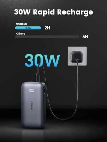 Powerbank 10000mAh 30W PD USB + USB-C UGREEN Nexode PB502 juodos spalvos