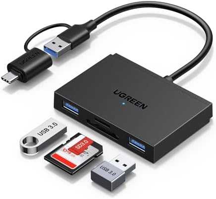 Ugreen Atminties kortelių Micro SD, SD skaitytuvas USB 3.0/USB-C OTG su 2xUSB-A prievadais