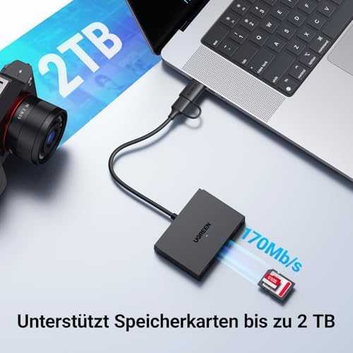 Ugreen Atminties kortelių Micro SD, SD skaitytuvas USB 3.0/USB-C OTG su 2xUSB-A prievadais