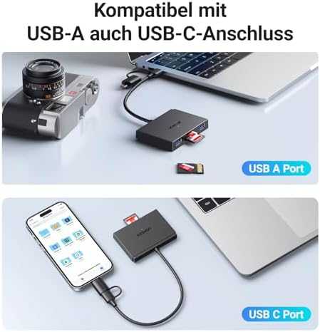 Ugreen Atminties kortelių Micro SD, SD skaitytuvas USB 3.0/USB-C OTG su 2xUSB-A prievadais