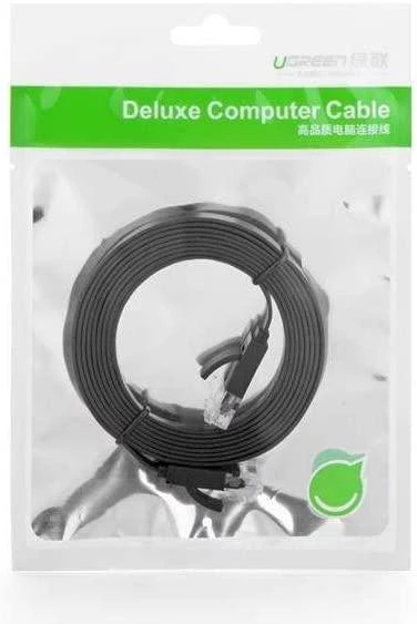 UGREEN Ethernet RJ45 plokščiojo tinklo kabelis, Cat.6, UTP, 15m (juodas)