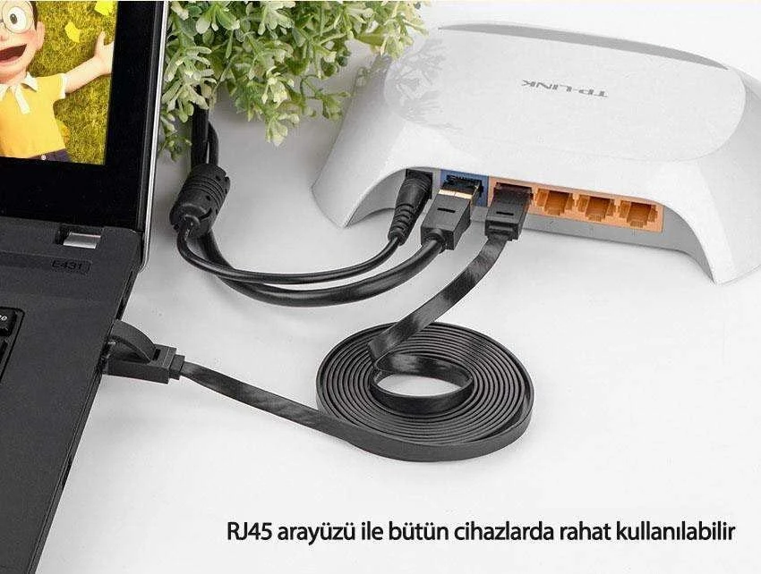 UGREEN Ethernet RJ45 plokščiojo tinklo kabelis, Cat.6, UTP, 15m (juodas)